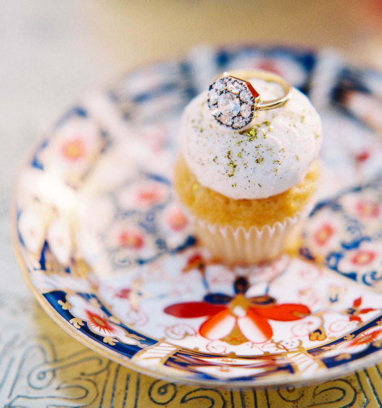 Wedding cupcake with engagement ring